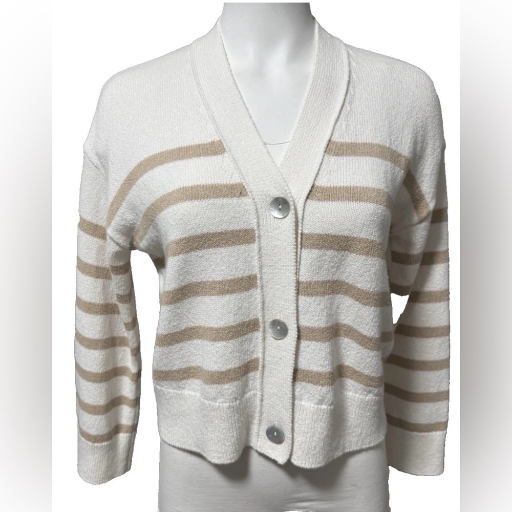 Rails Geneva Cardigan Sweater Sand Stripe Relaxed Size XS Cool Jade Cotton Blend - Picture 2 of 16
